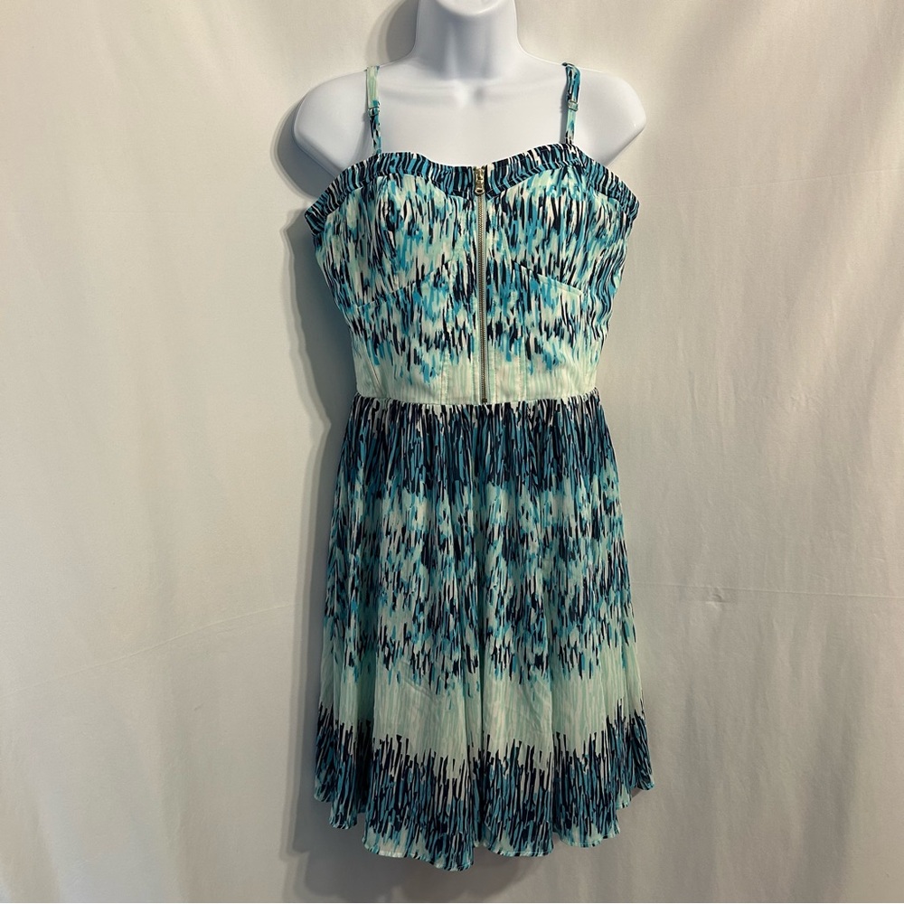 Guess Navy & Teal Sleeveless Zip Bodice Front SunDress  Size 12